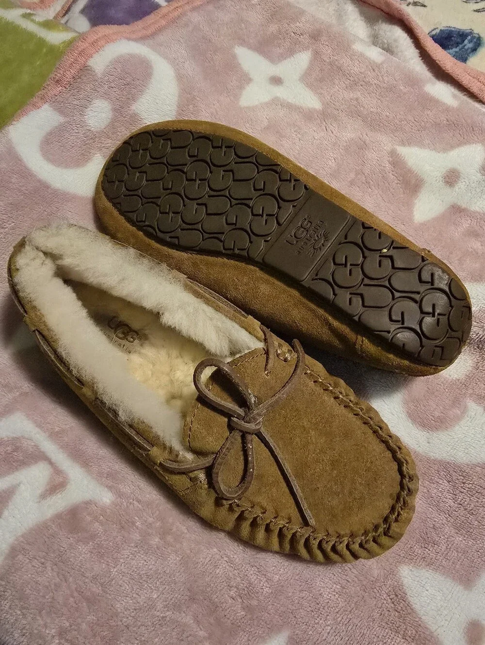 UGG Kids Chestnut Suede Shearling Moccasins Size 4